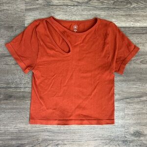 Aura Orange Short Sleeve Cut-Out Top